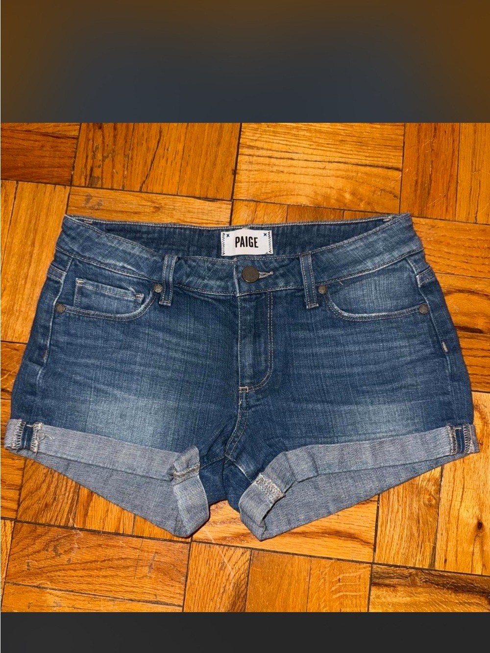 PAIGE Blue Rolled-Cuff Denim Shorts